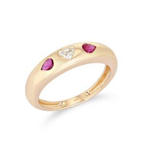 Diamond Shine Ruby 14K (or 18k upon request) Yellow Gold Dome Ring